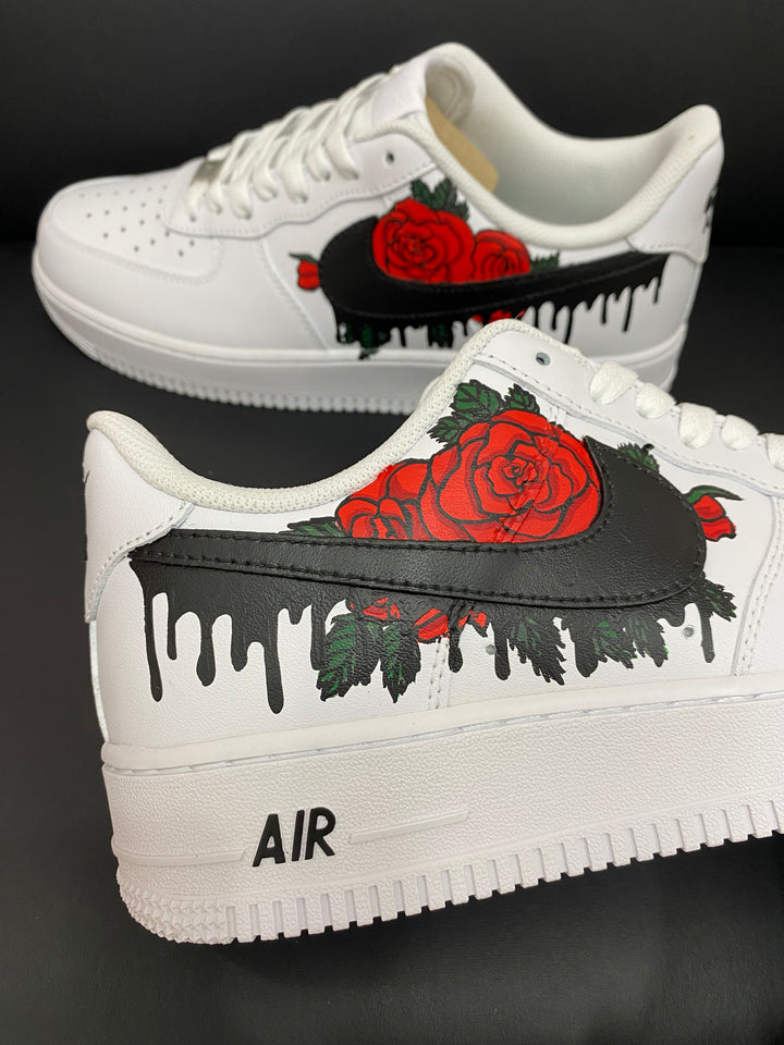 Custom Air Force 1 Red Rose Black Drip