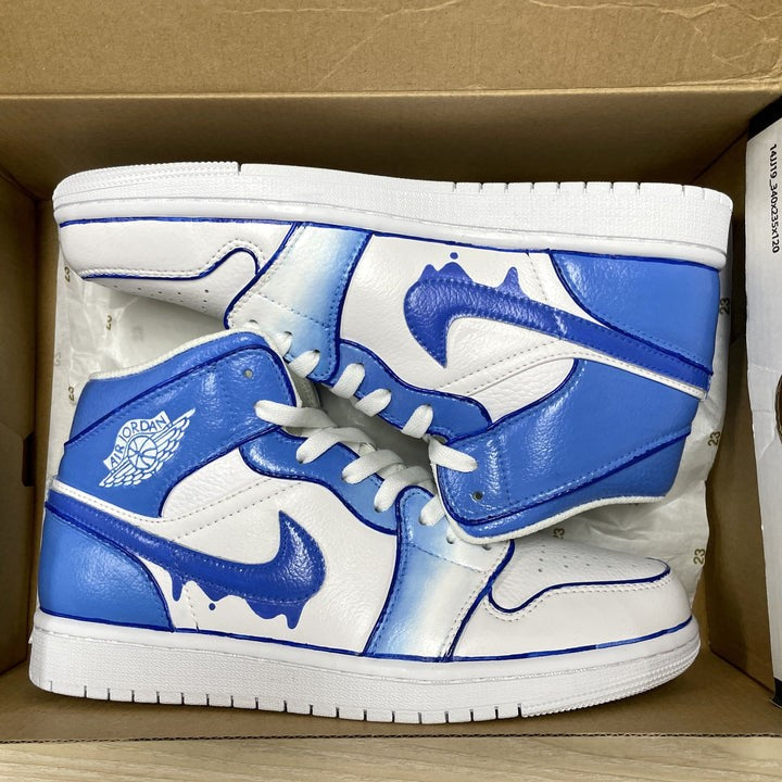 White Blue Drip Custom Air Jordan 1