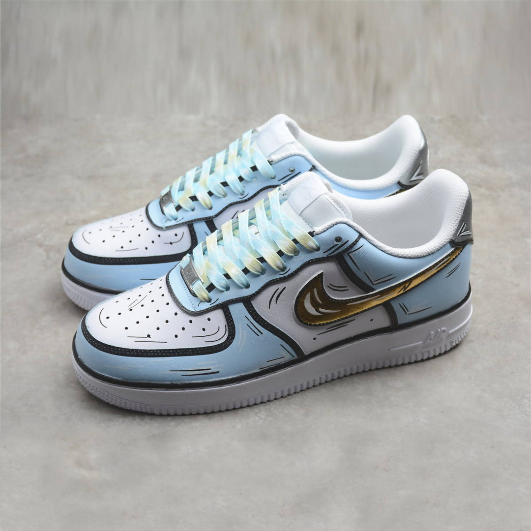 Custom Air Force 1 Baby Blue and White With Cartoon - style Pattern