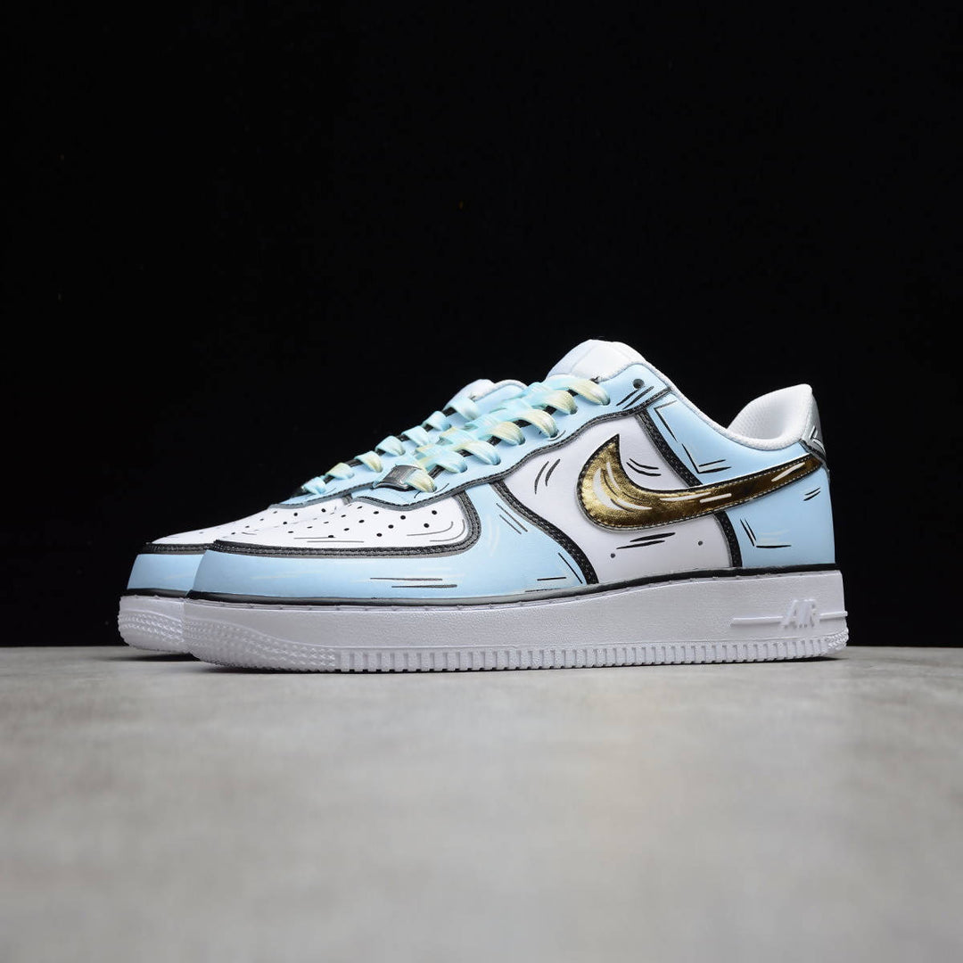 Custom Air Force 1 Baby Blue and White With Cartoon - style Pattern