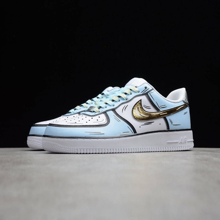 Custom Air Force 1 Baby Blue and White With Cartoon - style Pattern