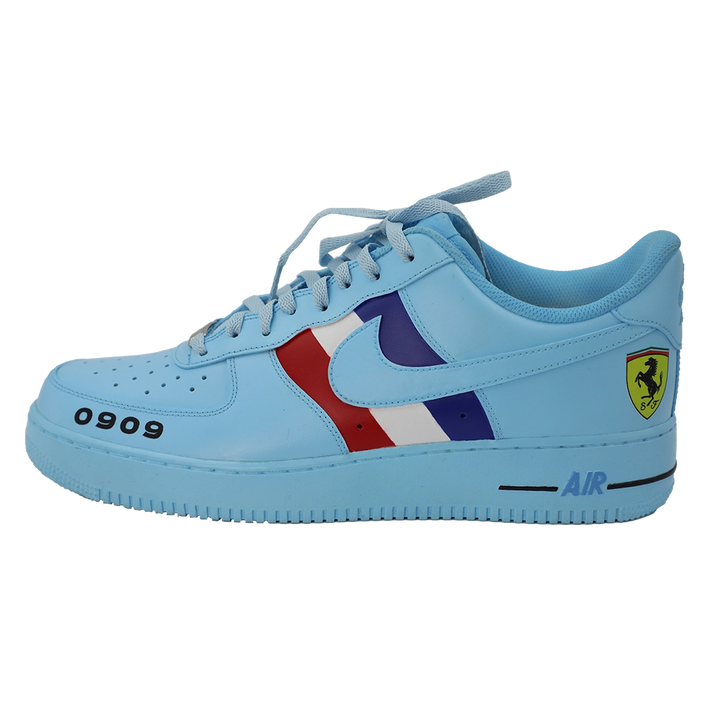 Custom Air Force 1 Baby Blue Ferrari Stripes And Logo