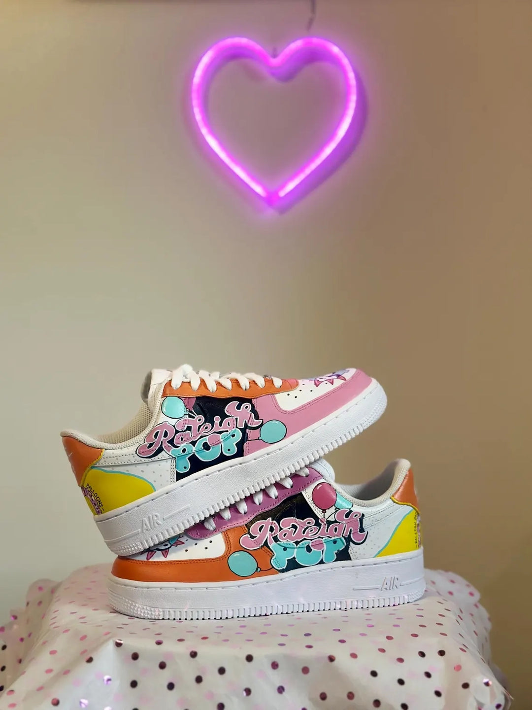 Custom Air Force 1 Baby Pink And Orange Cartoon Pattern