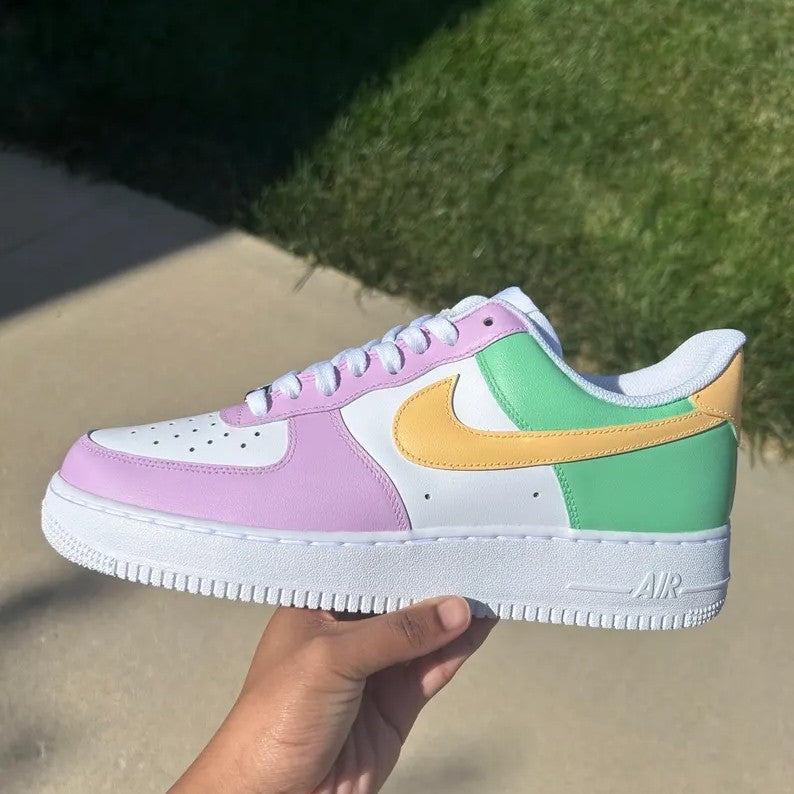 Custom Air Force 1 Baby Pink Green Yellow