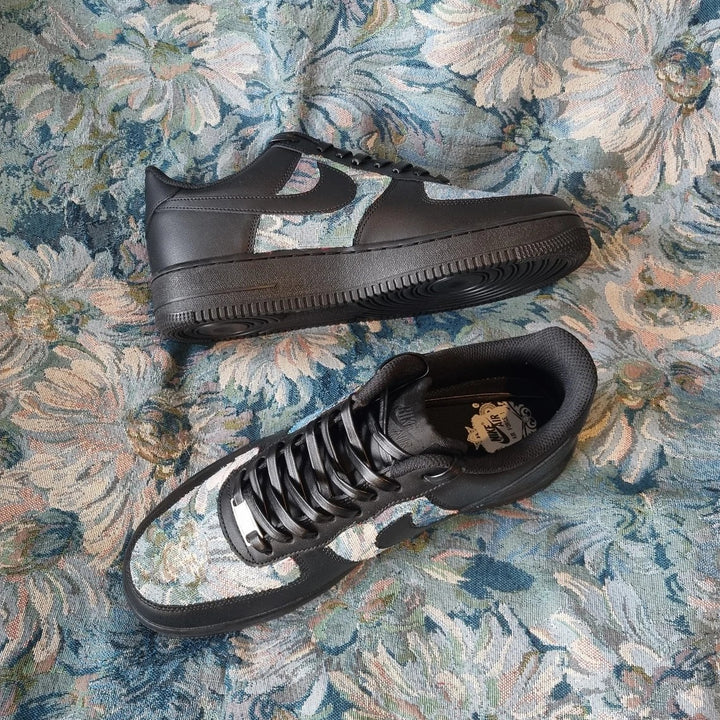 Custom Air Force 1 Black Blue Floral Pattern