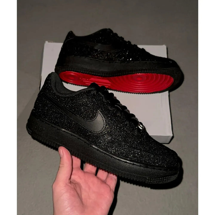 Custom Air Force 1 Black Glitter And Red Sole