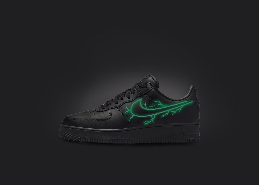 Custom Air Force 1 Black Glowing Green Pattern