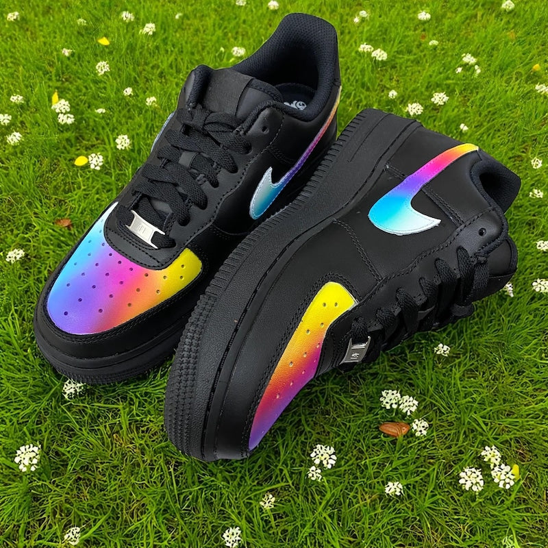 Custom Air Force 1 Black Rainbow Pattern