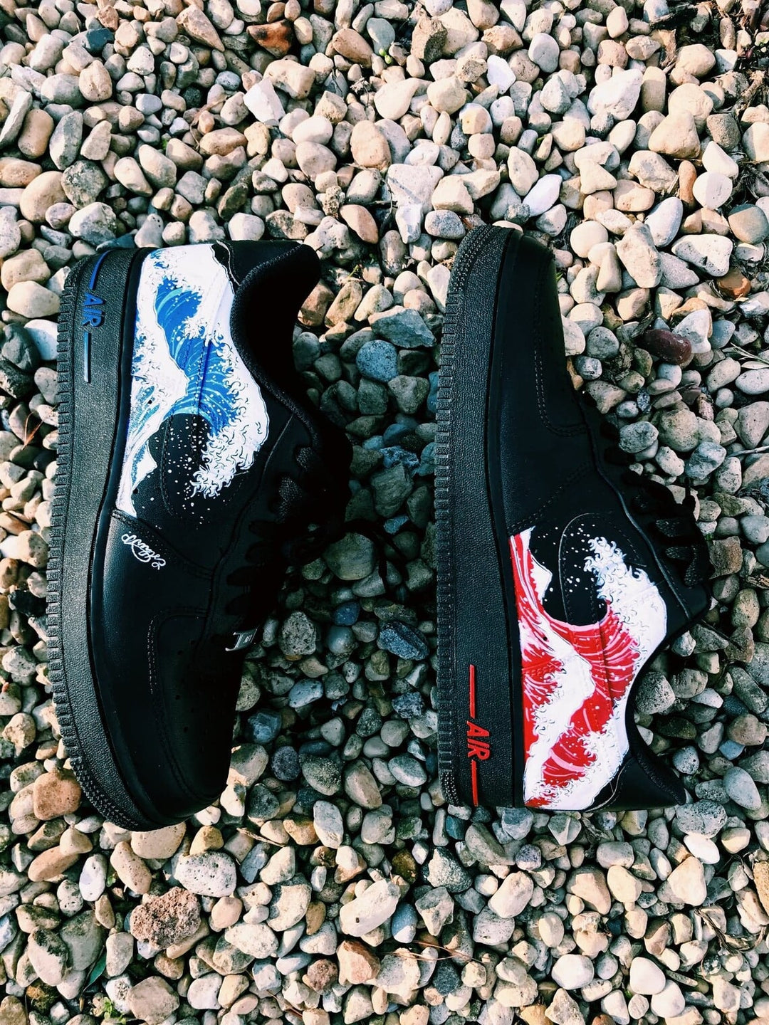 Custom Air Force 1 Black Red Blue Wave Pattern
