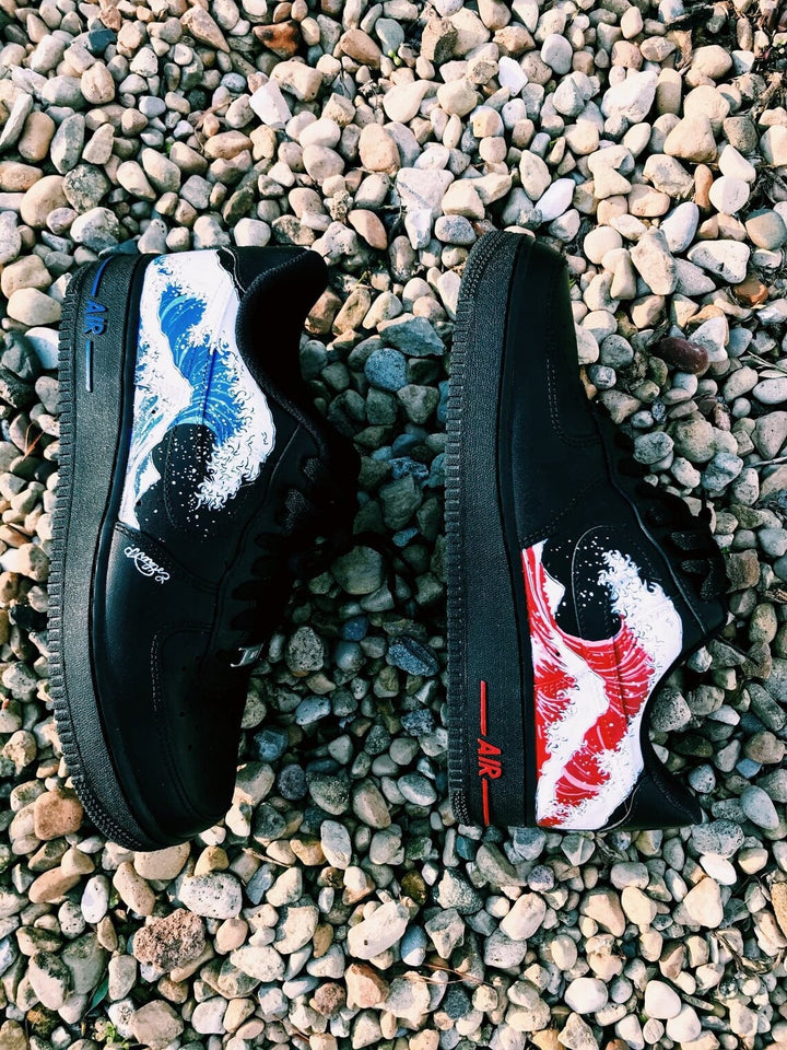 Custom Air Force 1 Black Red Blue Wave Pattern