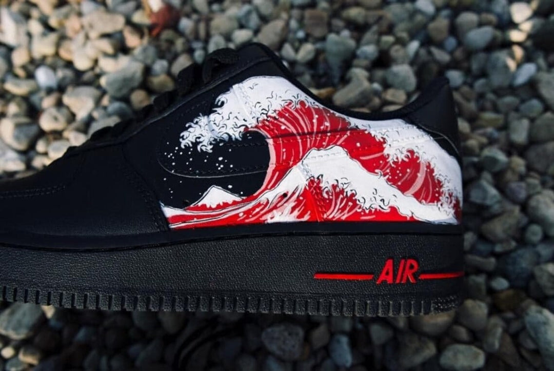 Custom Air Force 1 Black Red Blue Wave Pattern