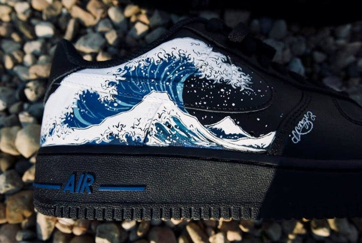 Custom Air Force 1 Black Red Blue Wave Pattern