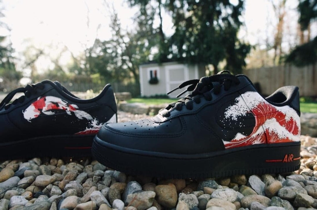 Custom Air Force 1 Black Red Blue Wave Pattern