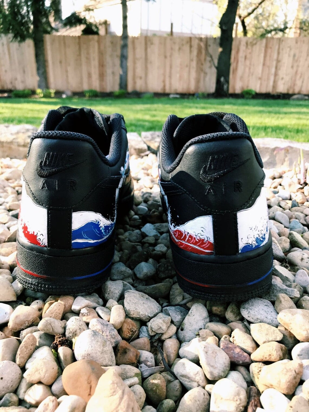 Custom Air Force 1 Black Red Blue Wave Pattern