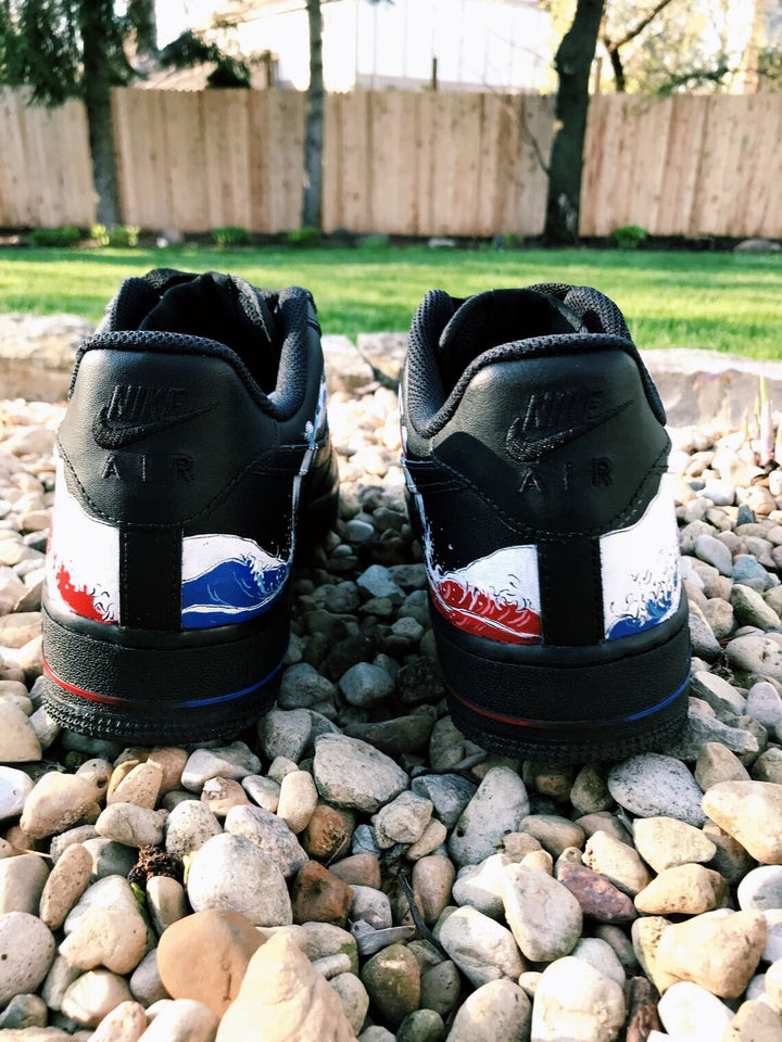 Custom Air Force 1 Black Red Blue Wave Pattern