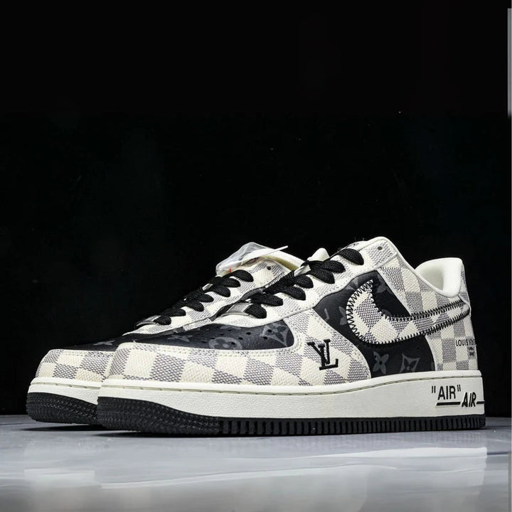 Custom Air Force 1 Black White with LV Checkerboard Pattern