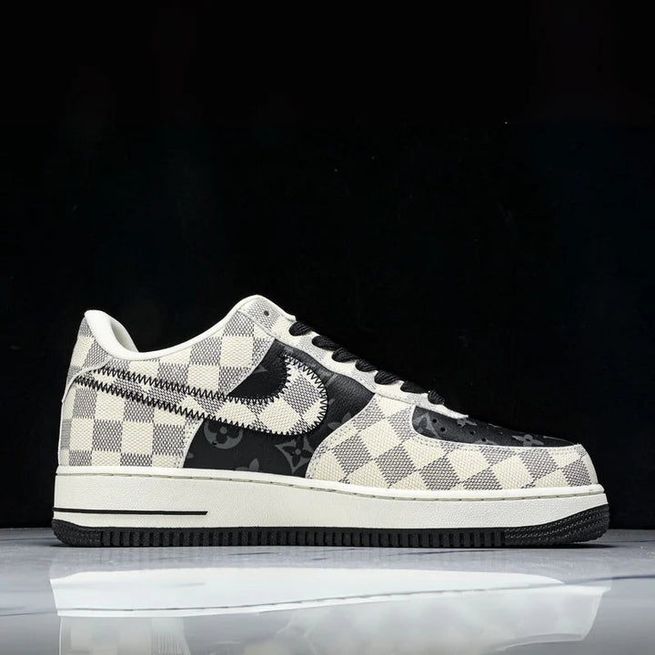 Custom Air Force 1 Black White with LV Checkerboard Pattern