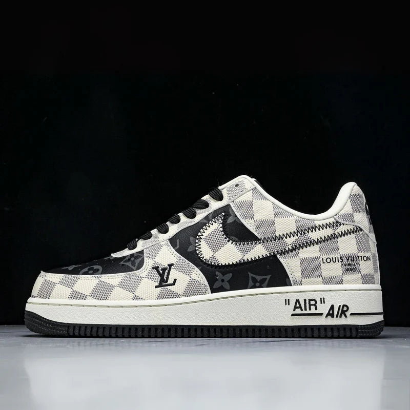 Custom Air Force 1 Black White with LV Checkerboard Pattern