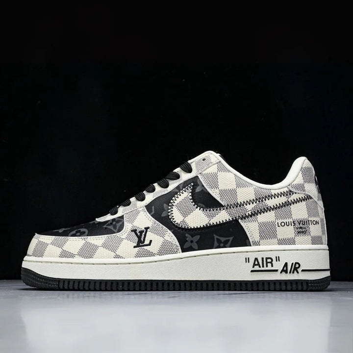 Custom Air Force 1 Black White with LV Checkerboard Pattern