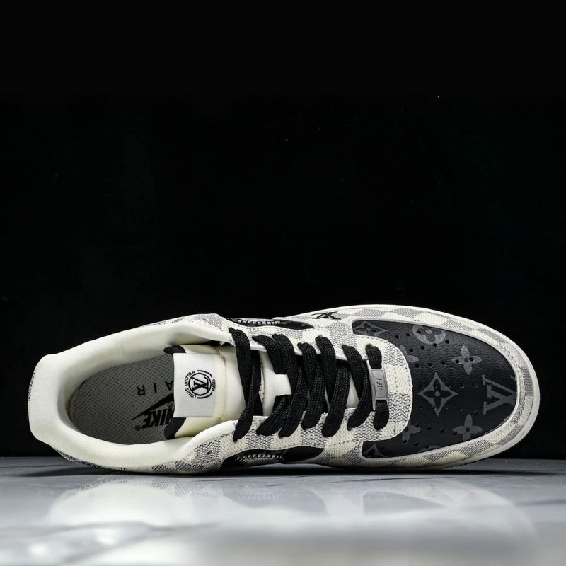 Custom Air Force 1 Black White with LV Checkerboard Pattern