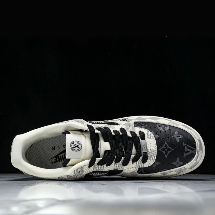 Custom Air Force 1 Black White with LV Checkerboard Pattern