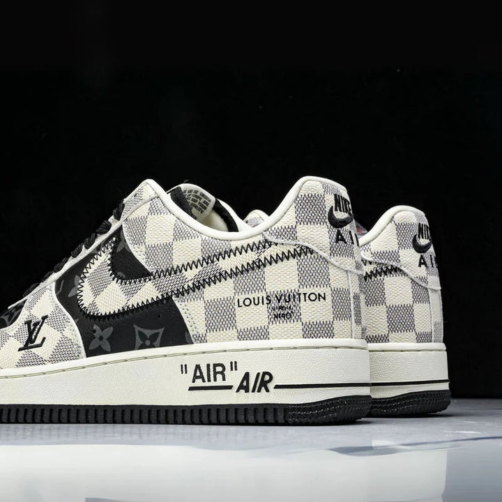 Custom Air Force 1 Black White with LV Checkerboard Pattern