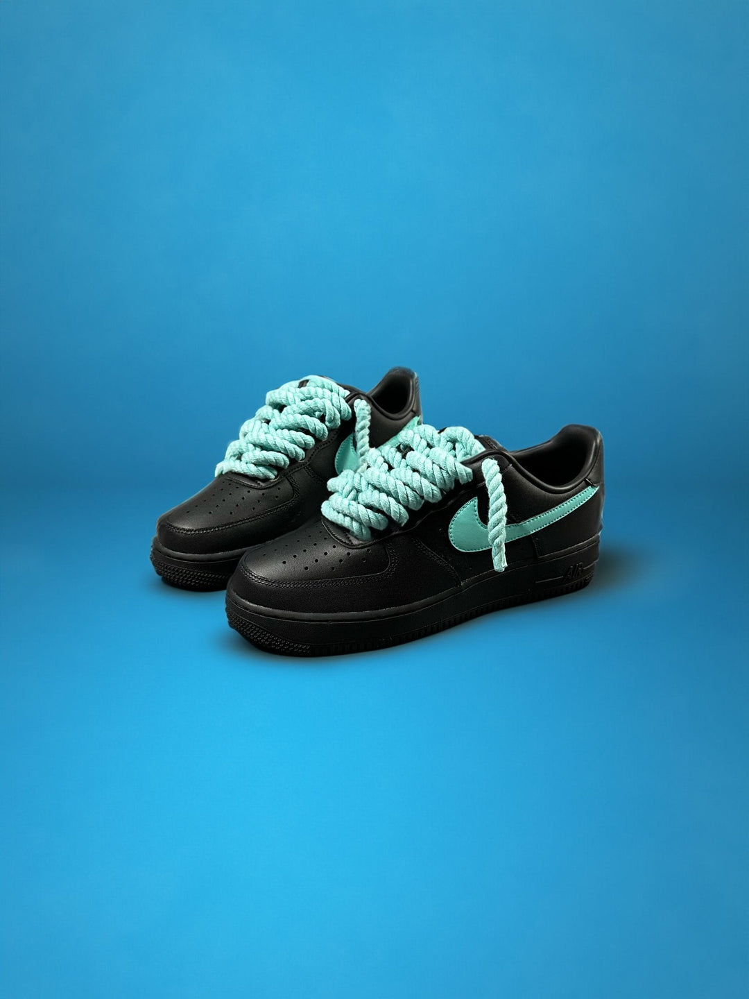 Custom Air Force 1 Black With Baby Blue Rope Laces