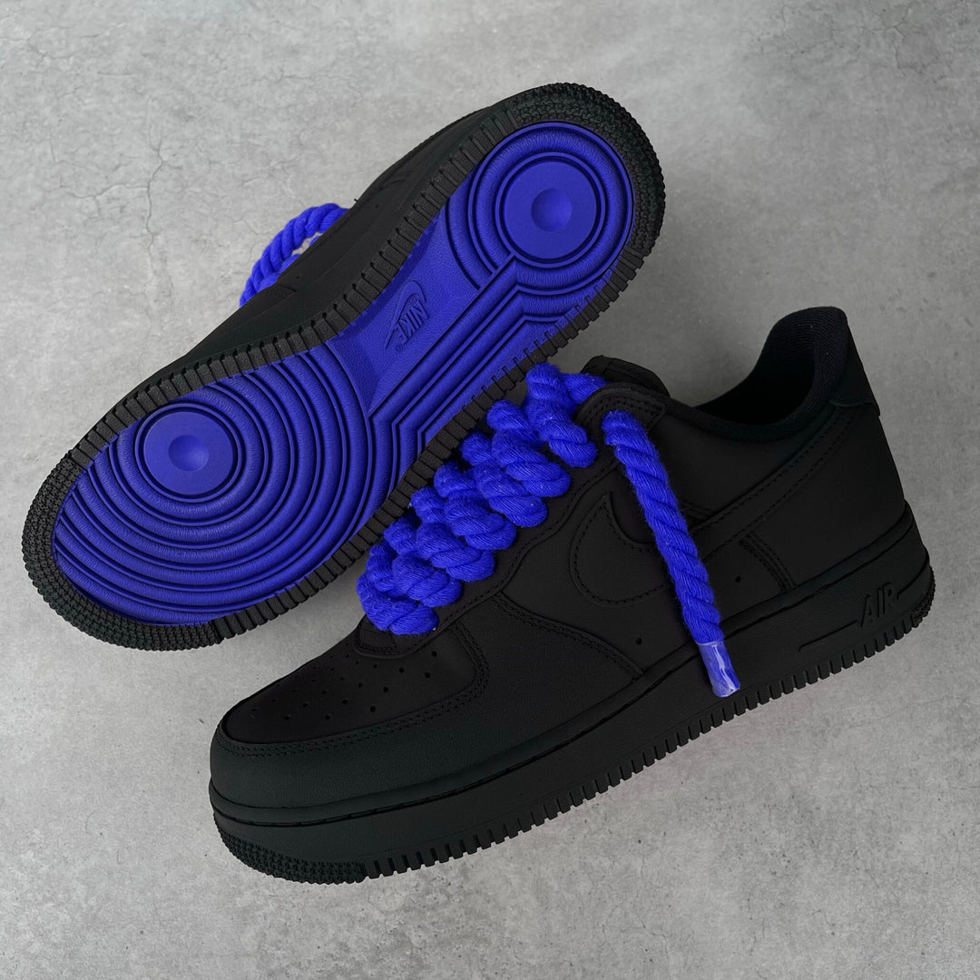 Custom Air Force 1 Black With Blue Laces And Soles