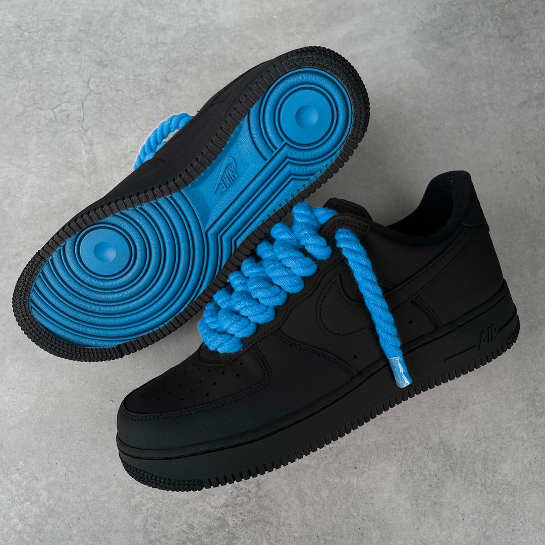 Custom Air Force 1 Black With Blue Rope Laces
