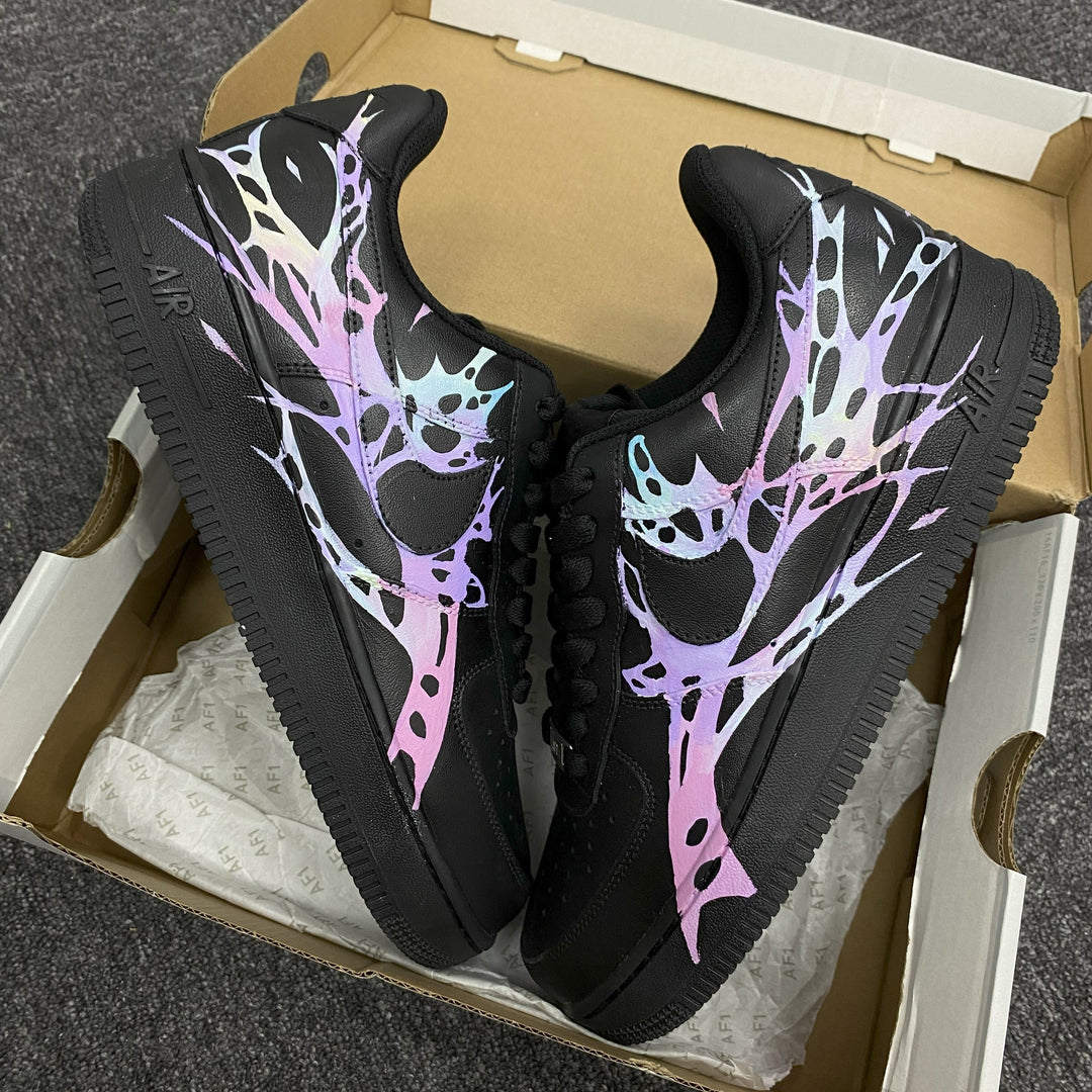 Custom Air Force 1 Black With Pastel Purple And Pink Abstract Patterns