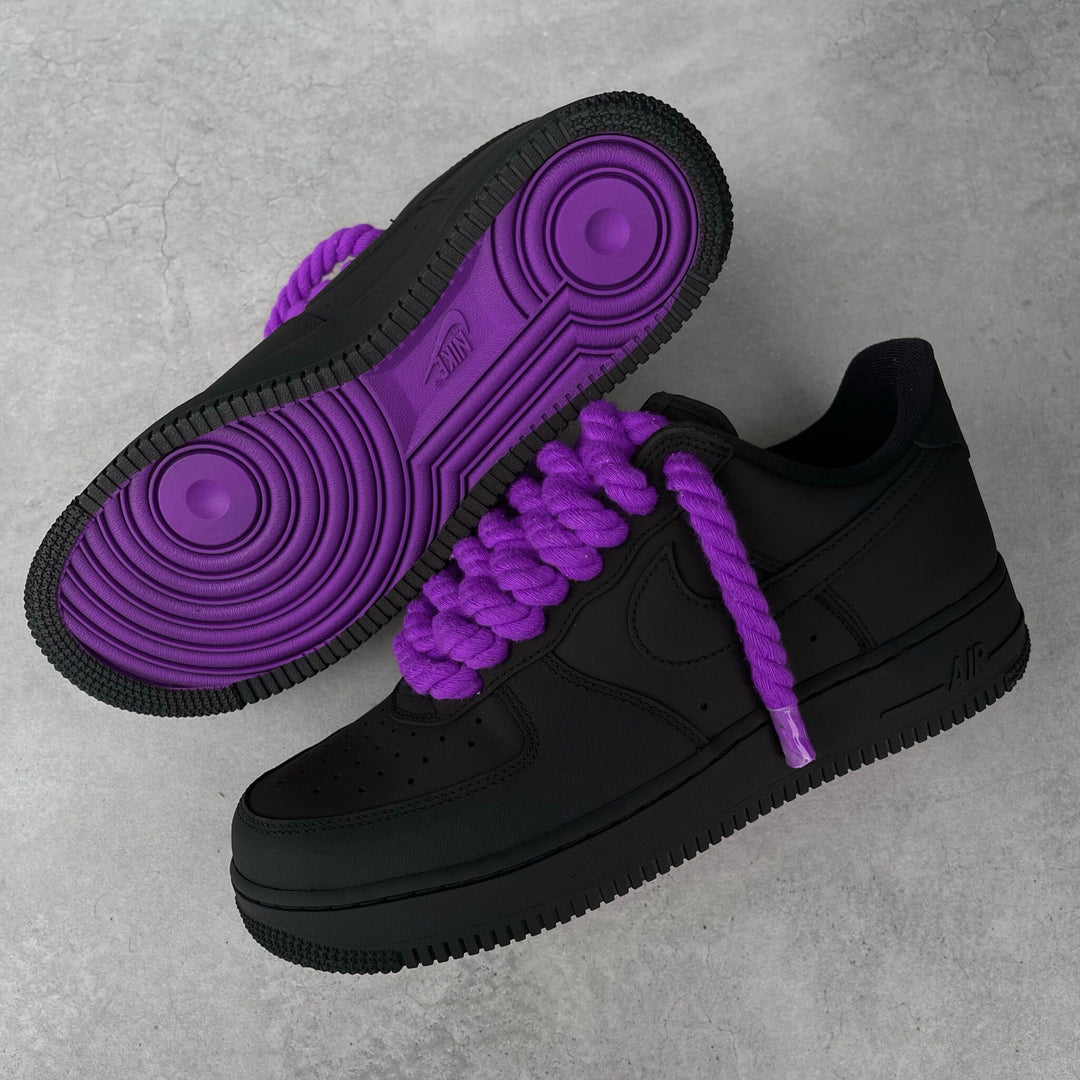 Custom Air Force 1 Black With Purple Laces And Soles