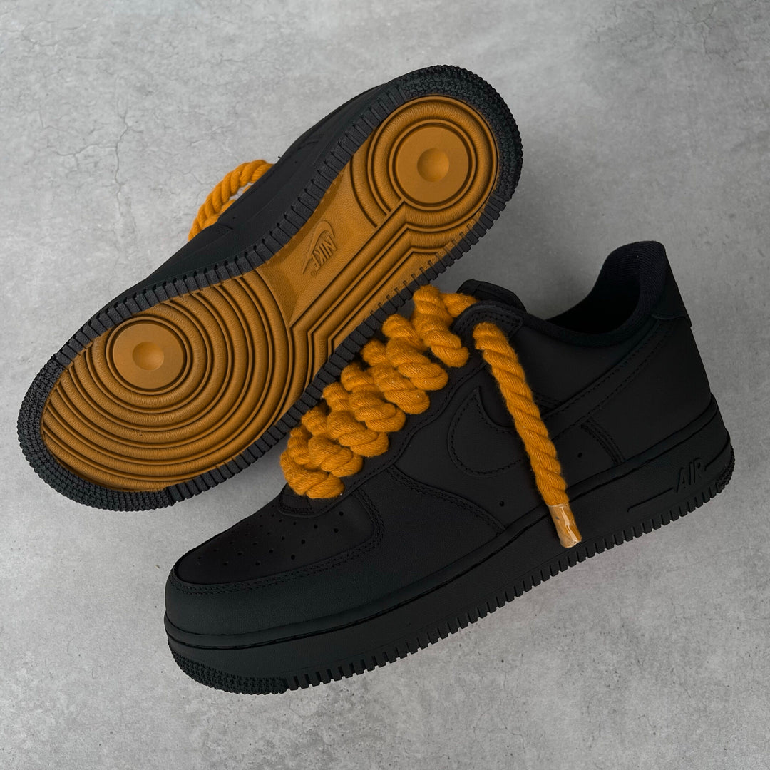 Custom Air Force 1 Black With Thick Orange Laces