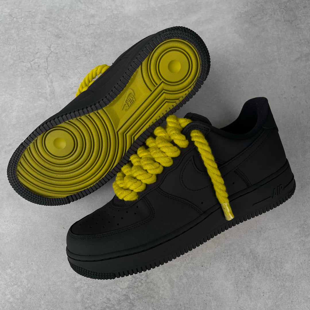 Custom Air Force 1 Black With Yellow Rope Laces