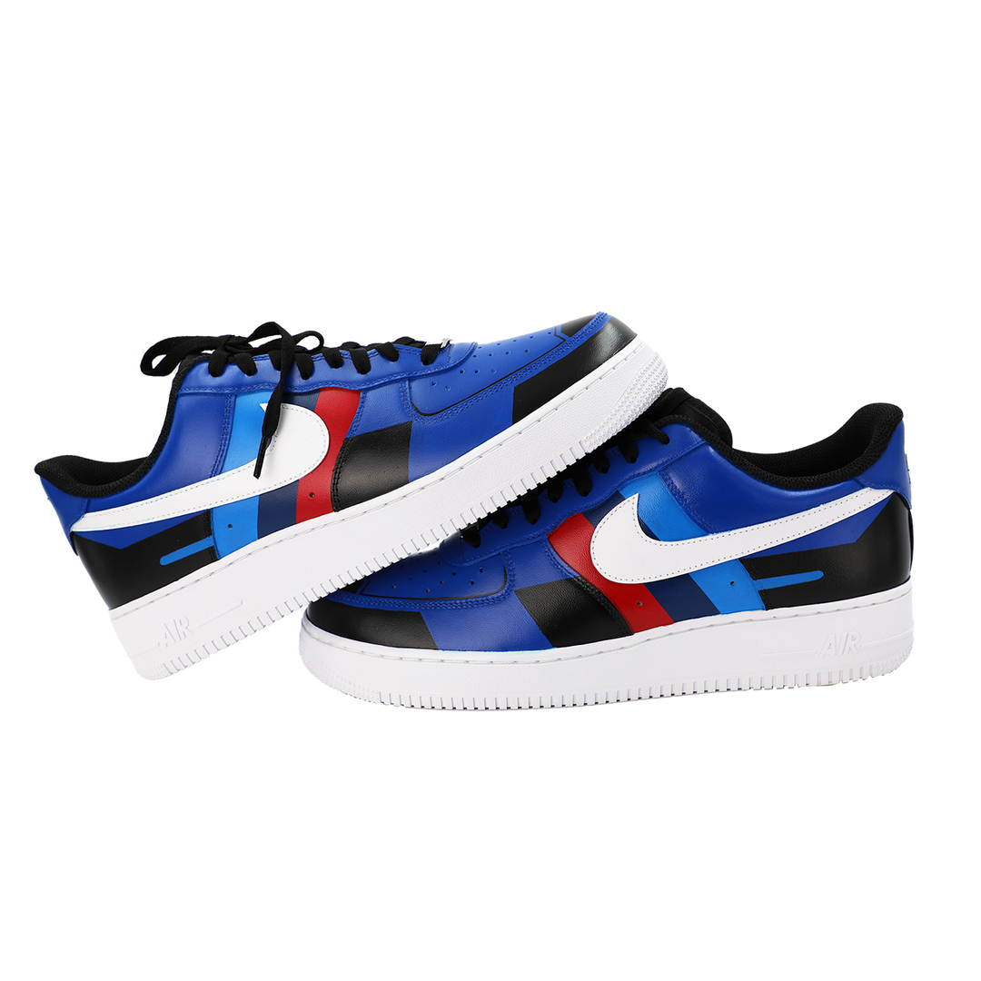Custom Air Force 1 Blue Red Black Geometric Pattern