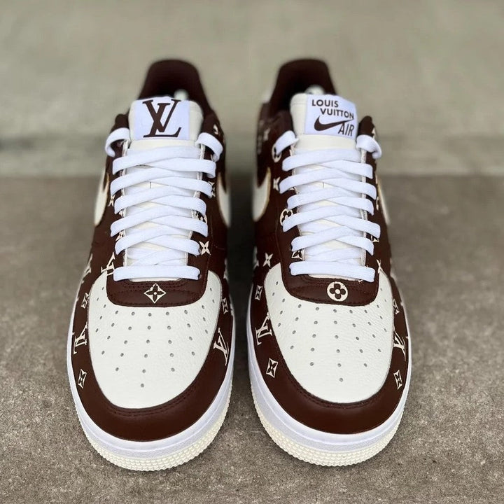 Custom Air Force 1 Brown and White With LV Patterns