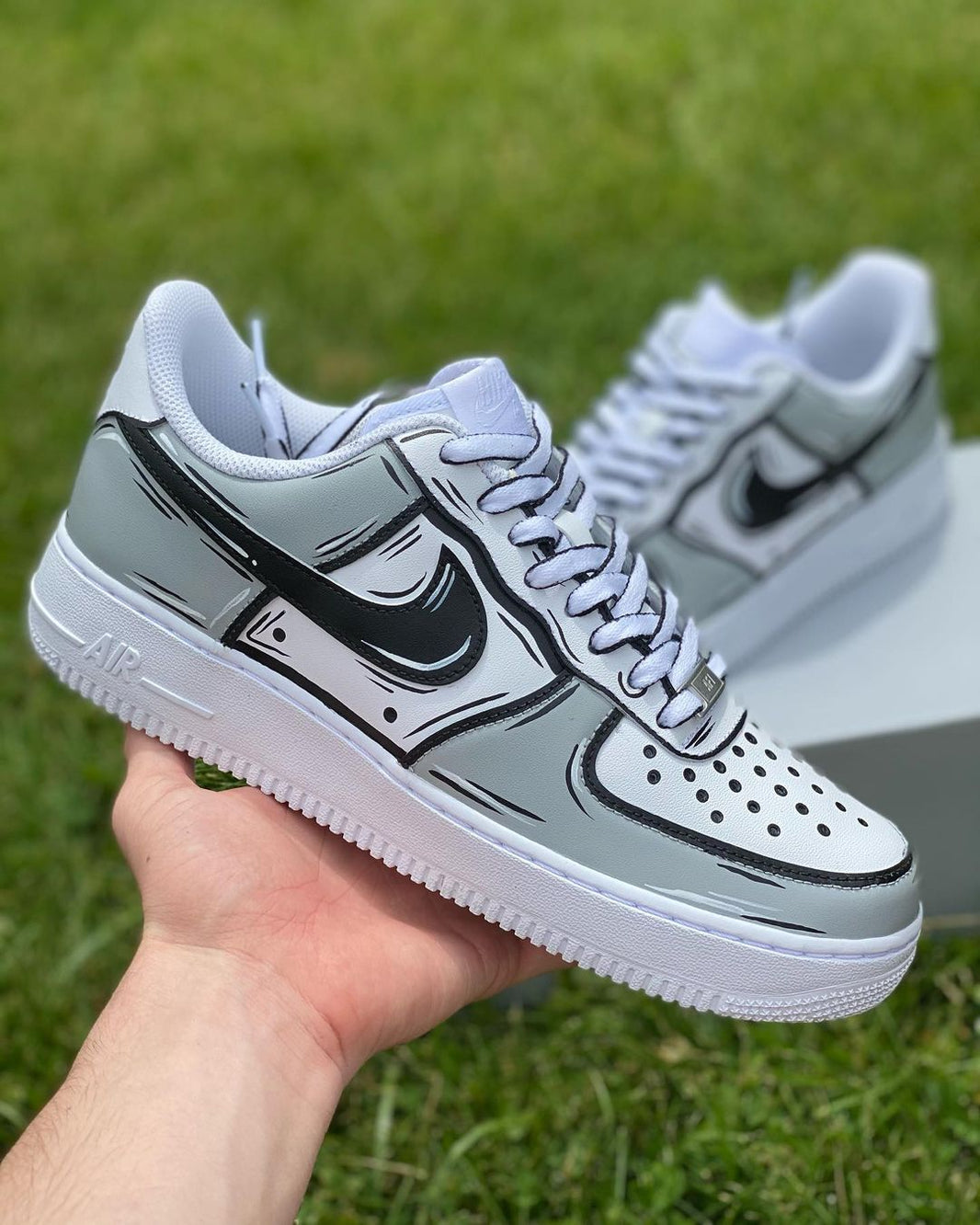 Custom Air Force 1 Grey Black Cartoon Pattern