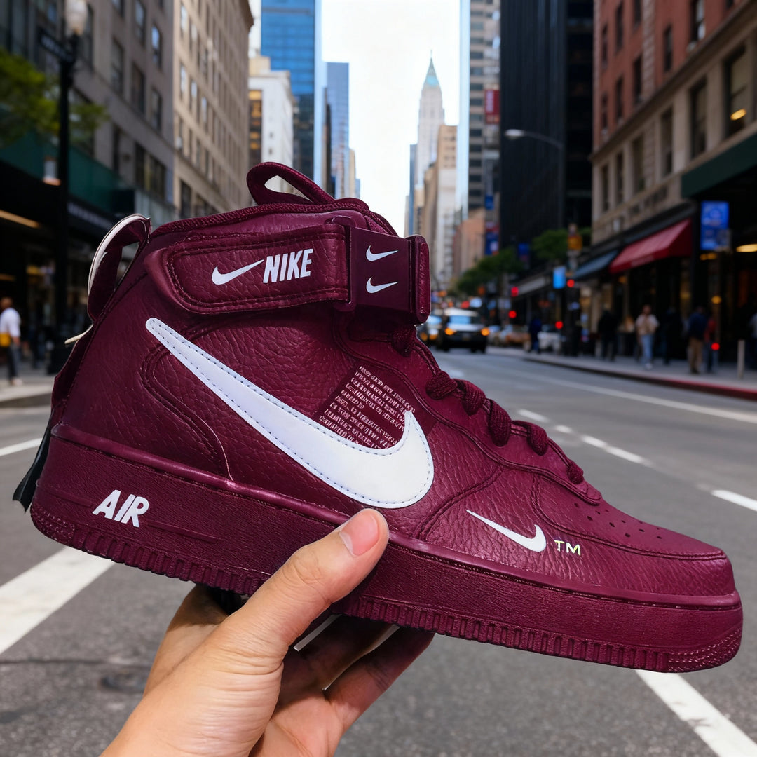 Custom Air Force 1 Maroon White Swoosh Design