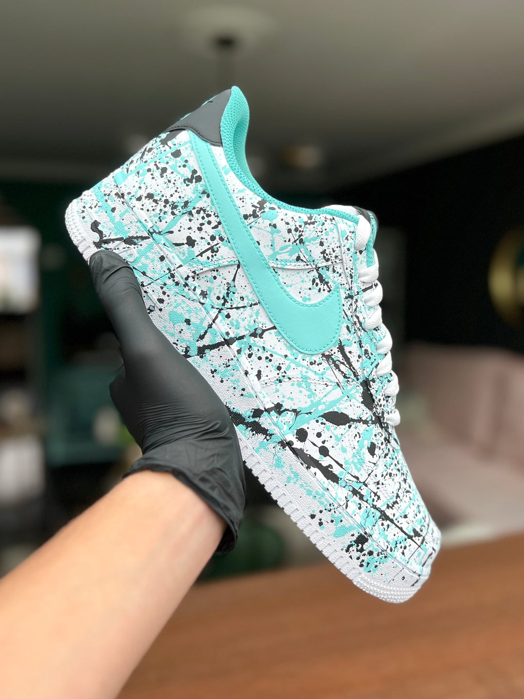 Custom Air Force 1 Mint Green Splash Pattern