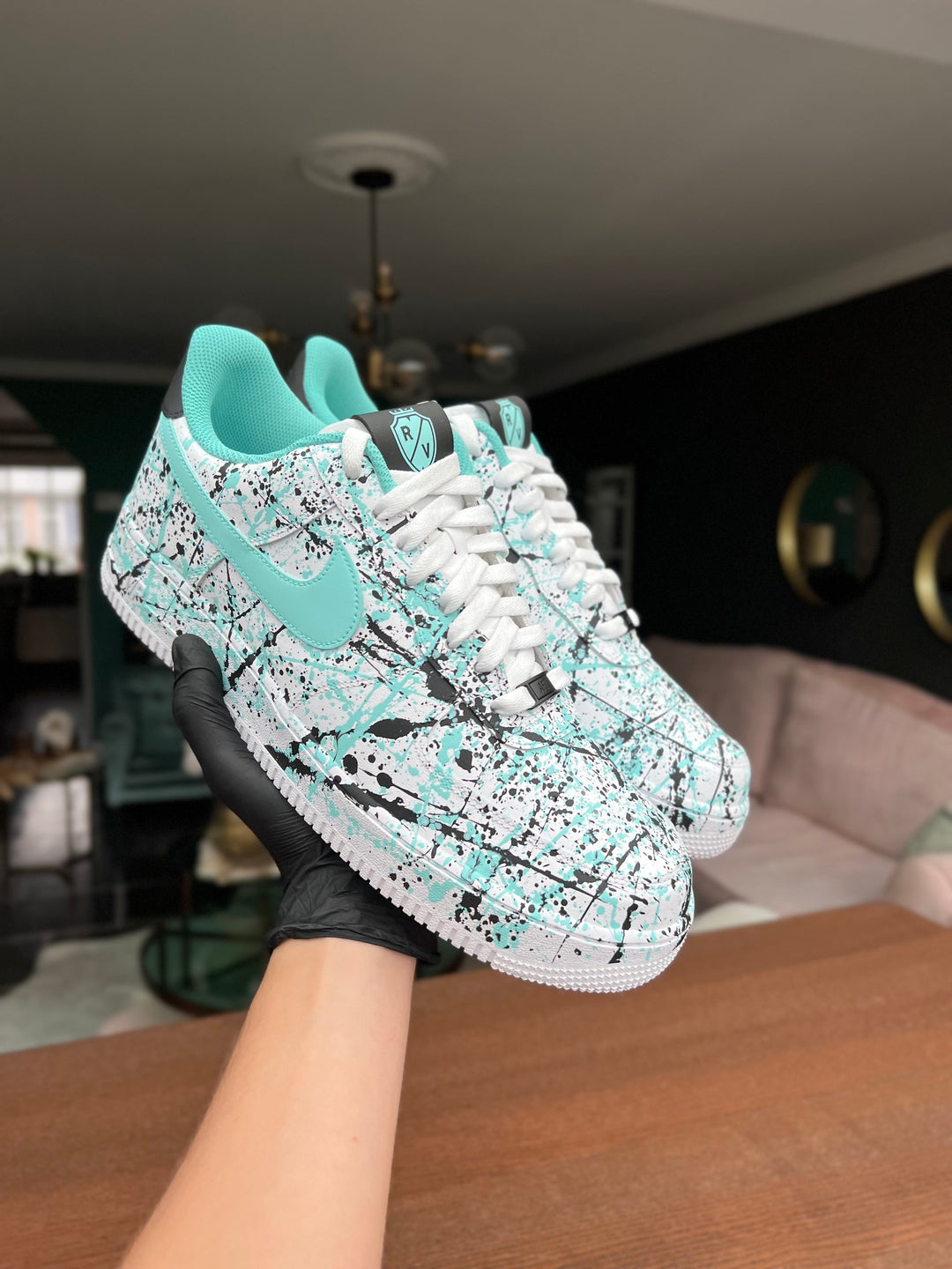 Custom Air Force 1 Mint Green Splash Pattern