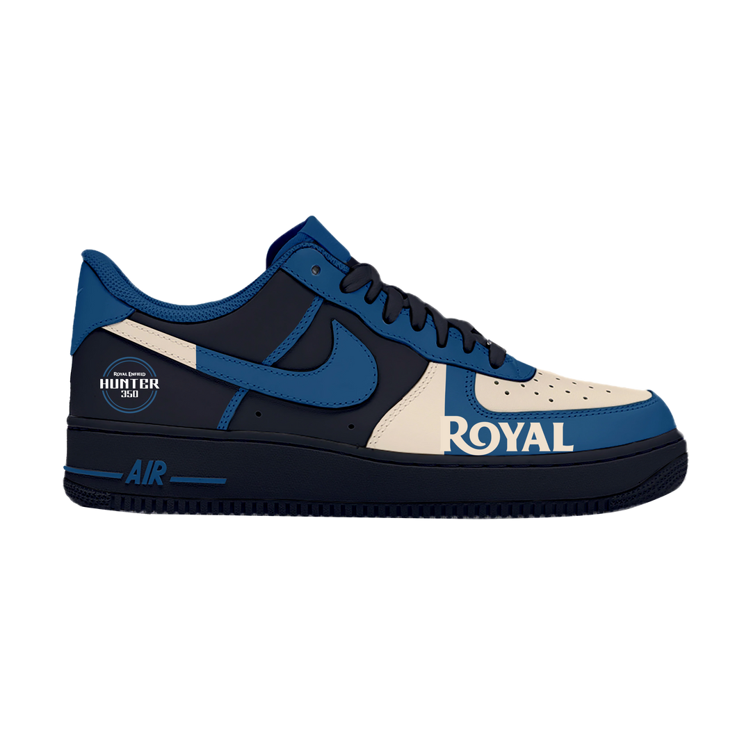 Custom Air Force 1 Navy Blue White Royal Logo Design