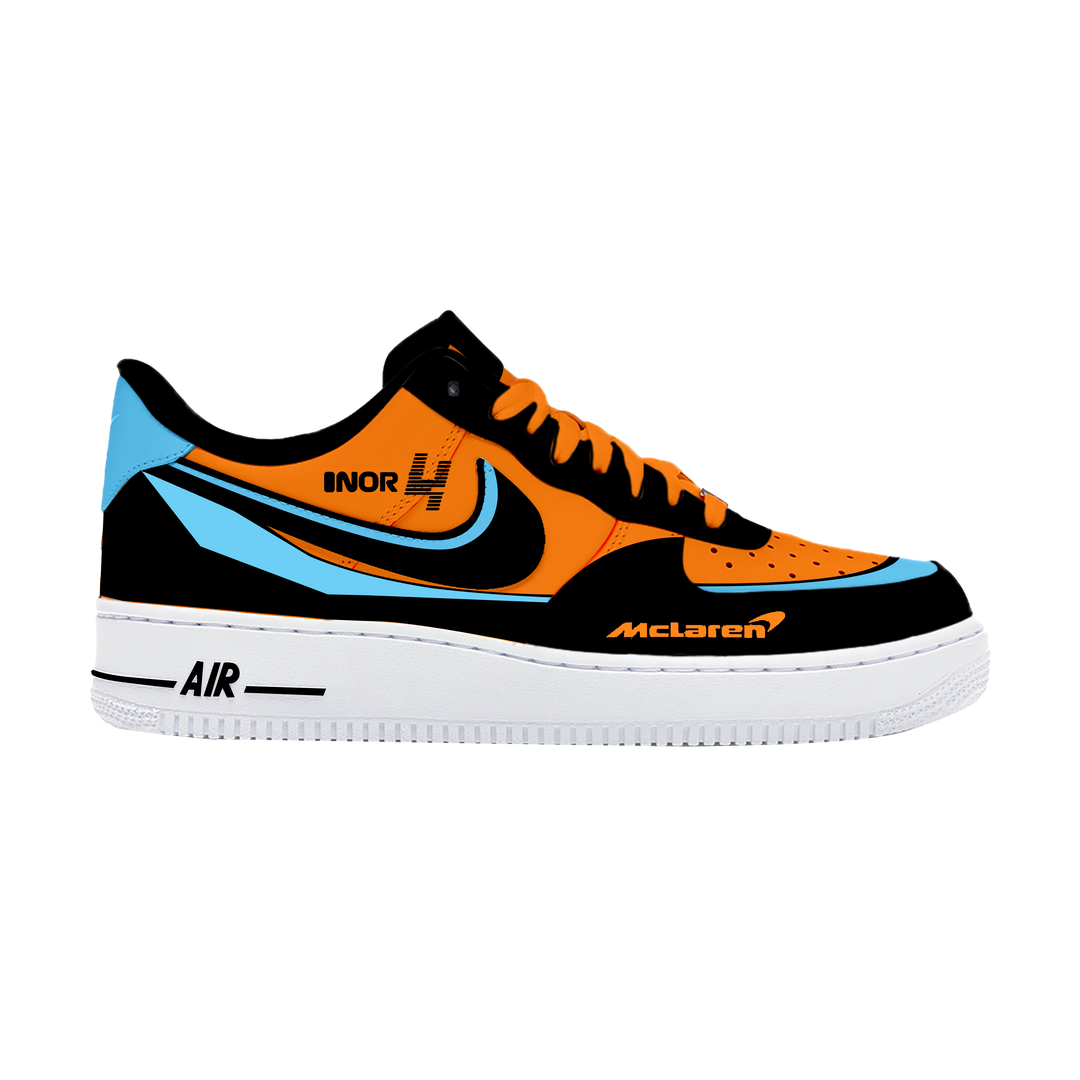 Custom Air Force 1 Orange Black And Baby Blue Logo Design