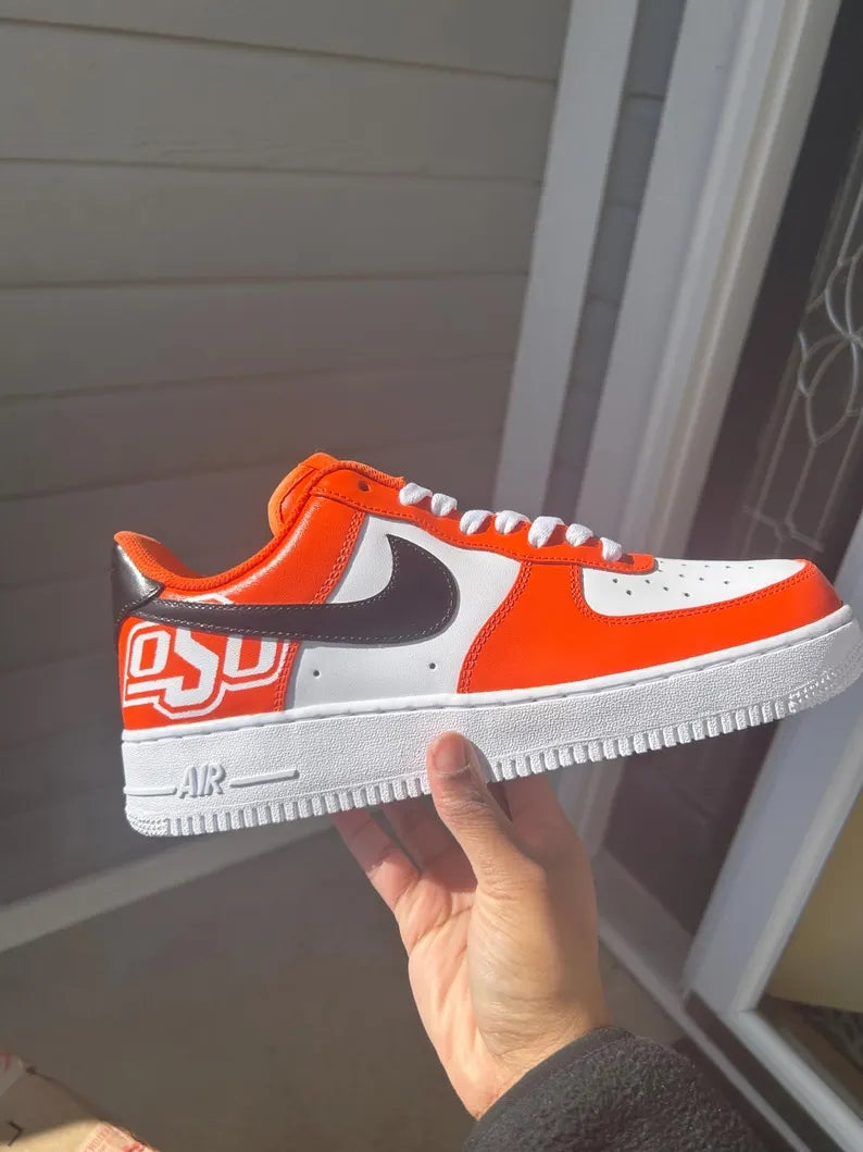 Custom Air Force 1 Orange White With OSU Logo