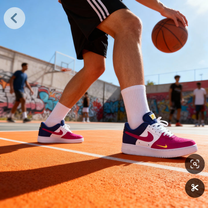 Custom Air Force 1 Pink White Navy Blue Design