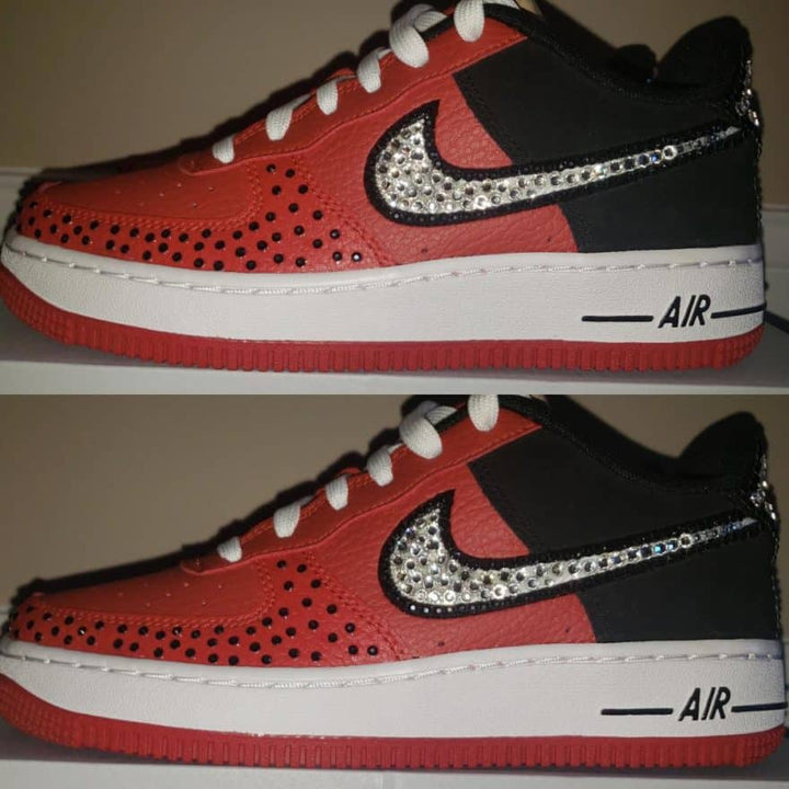 Custom Air Force 1 Red Black With Rhinestones
