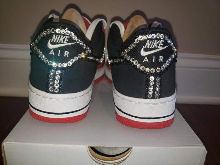 Custom Air Force 1 Red Black With Rhinestones