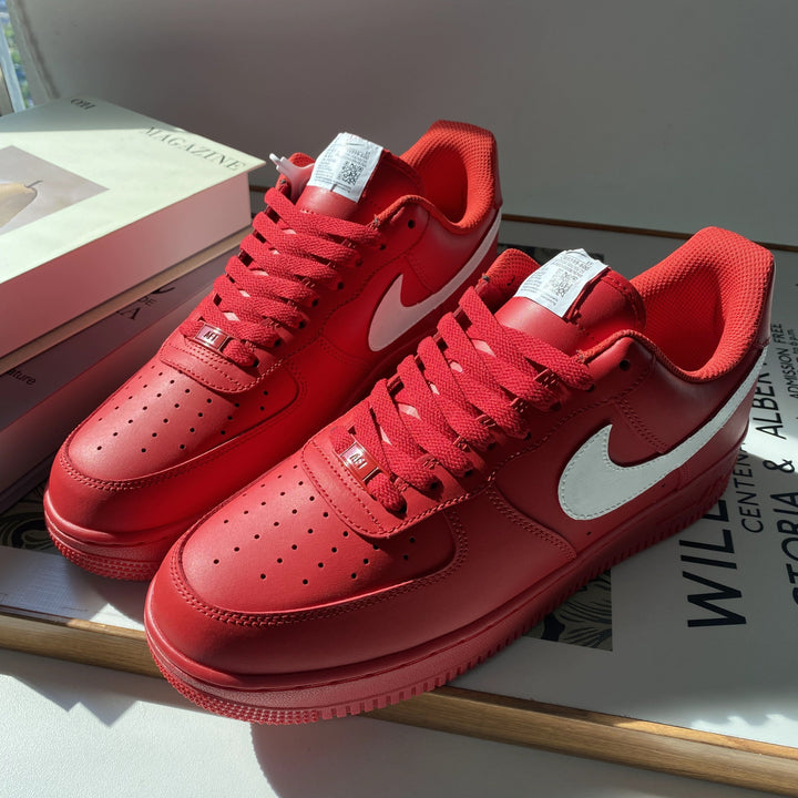 Custom Air Force 1 Red With White Swoosh