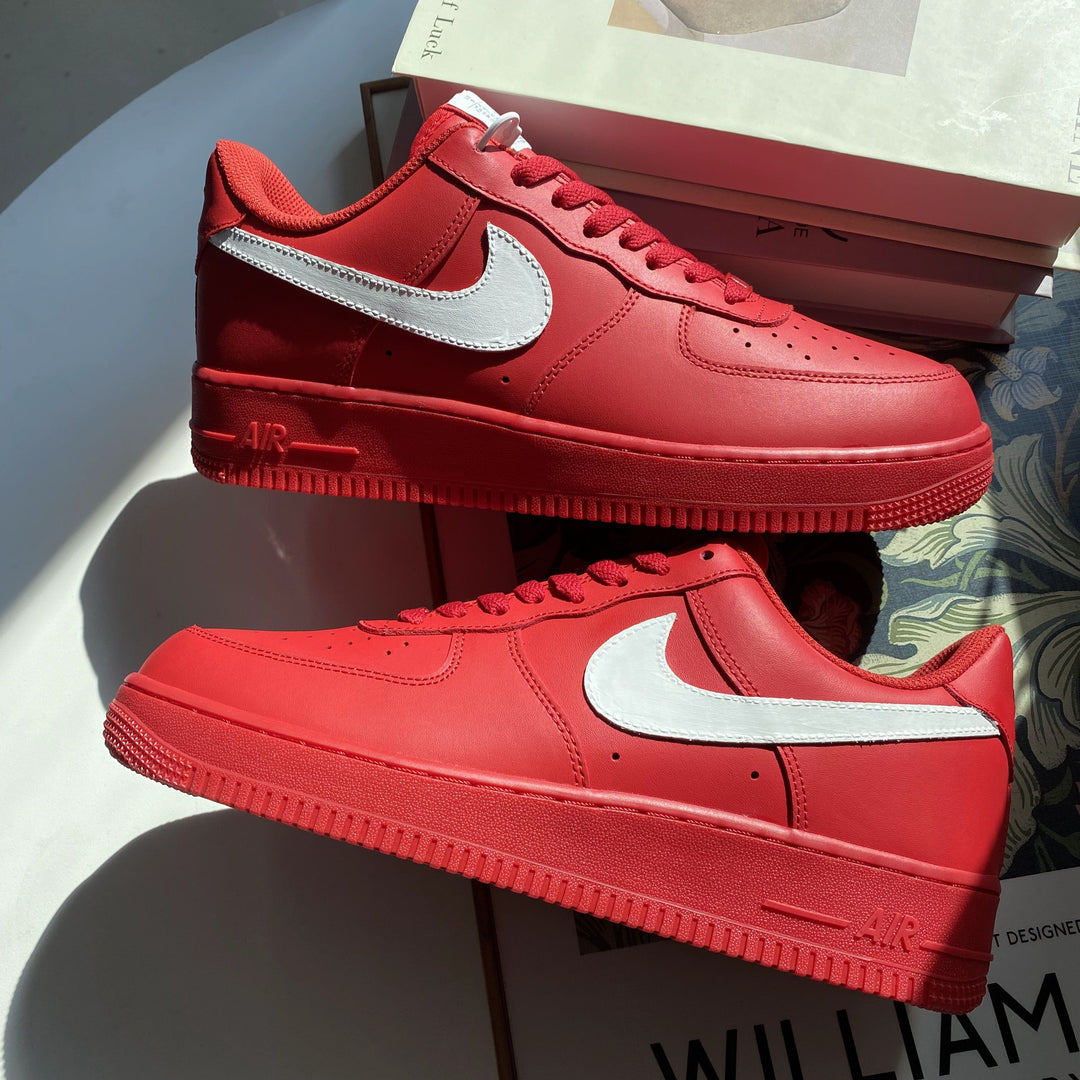 Custom Air Force 1 Red With White Swoosh