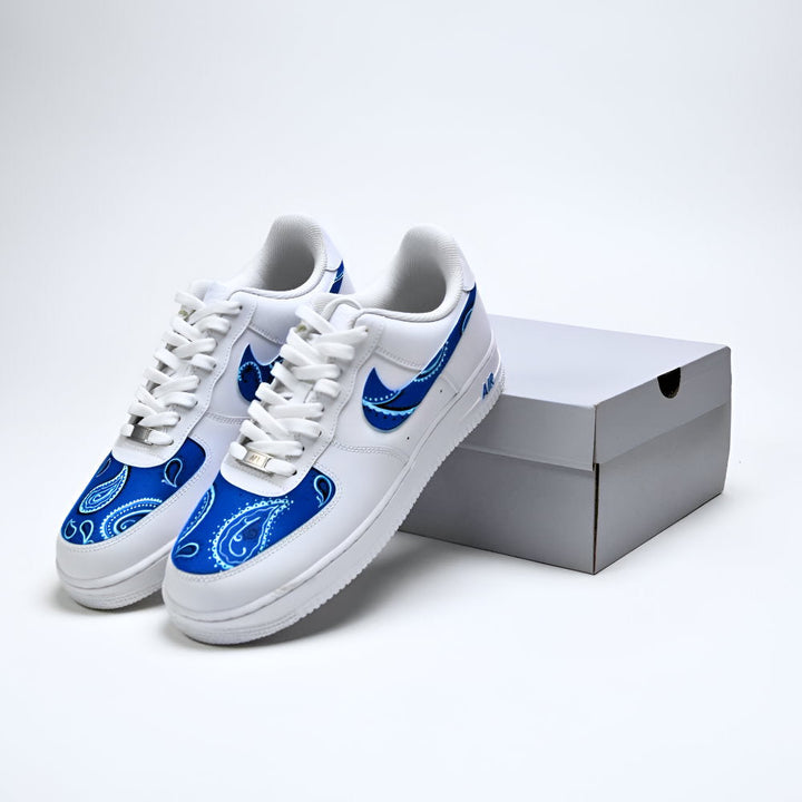 Custom Air Force 1 White And Blue Paisley Pattern