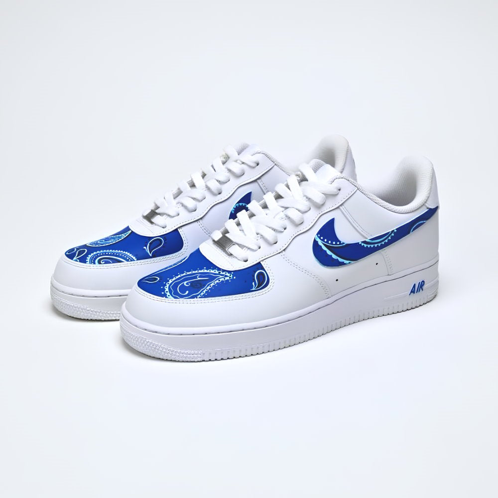 Custom Air Force 1 White And Blue Paisley Pattern