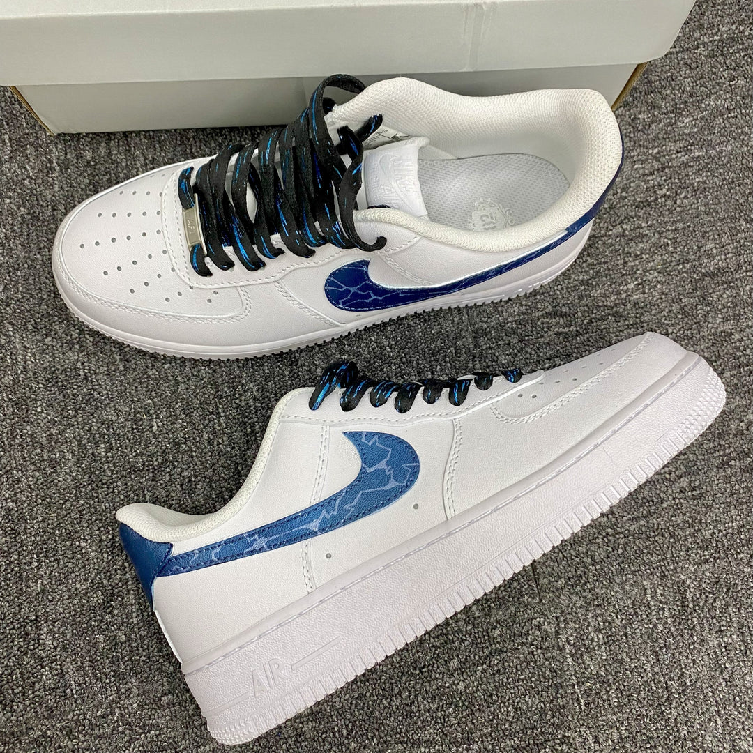 Custom Air Force 1 White And Blue With Cracked